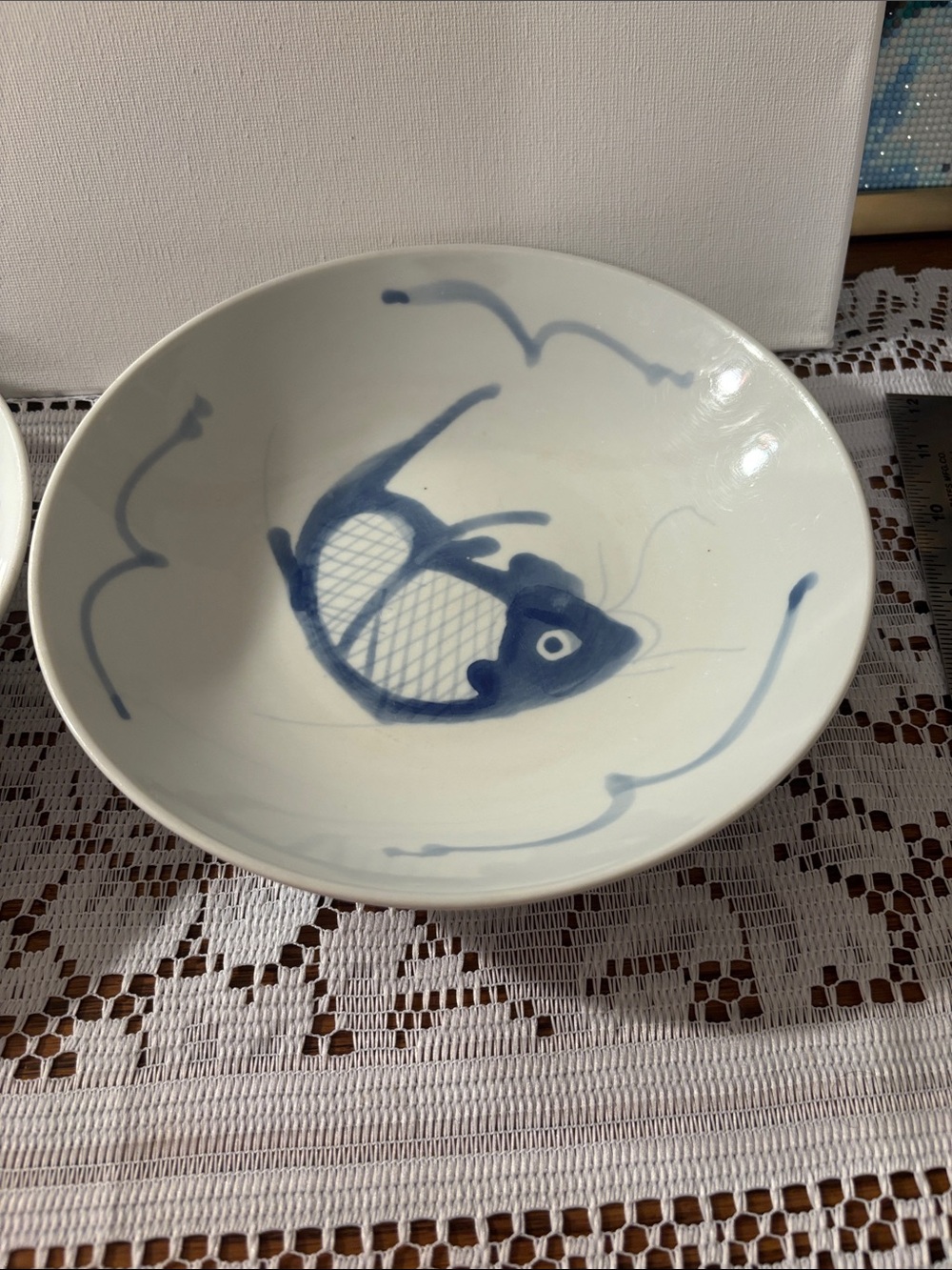 White & Blue Fish Ceramic Bowl